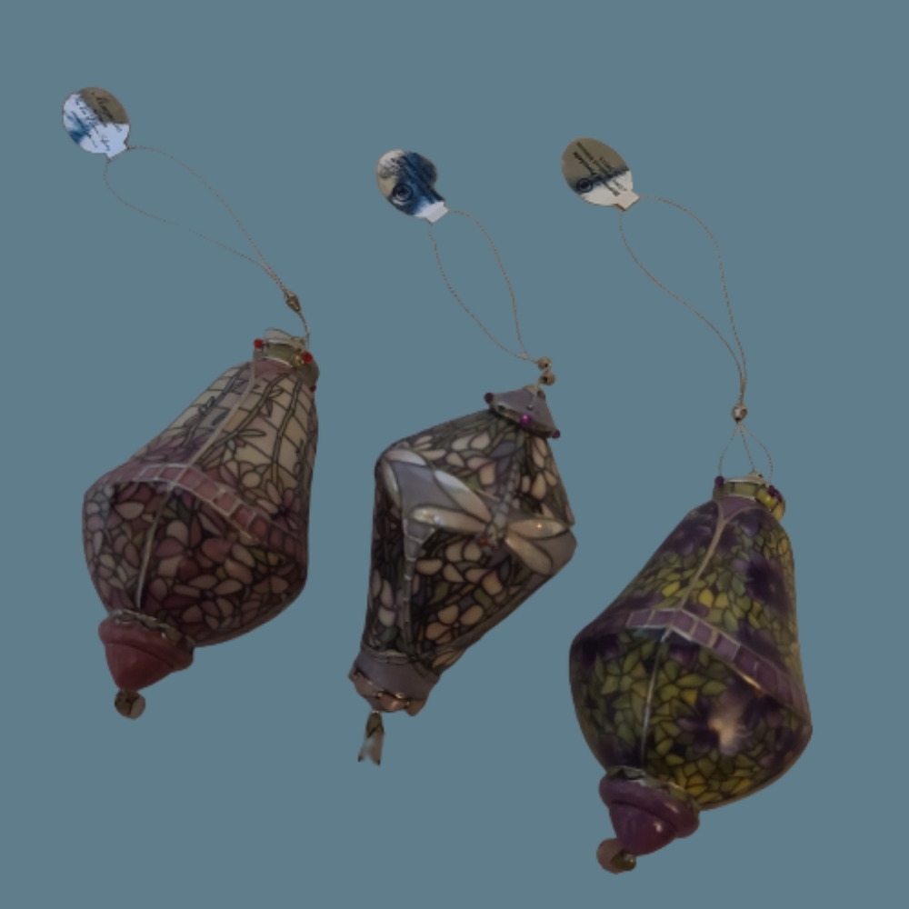 2001 Bradford Exchange The Era Of Louis Tiffany Porcelain Set of 3 Ornaments